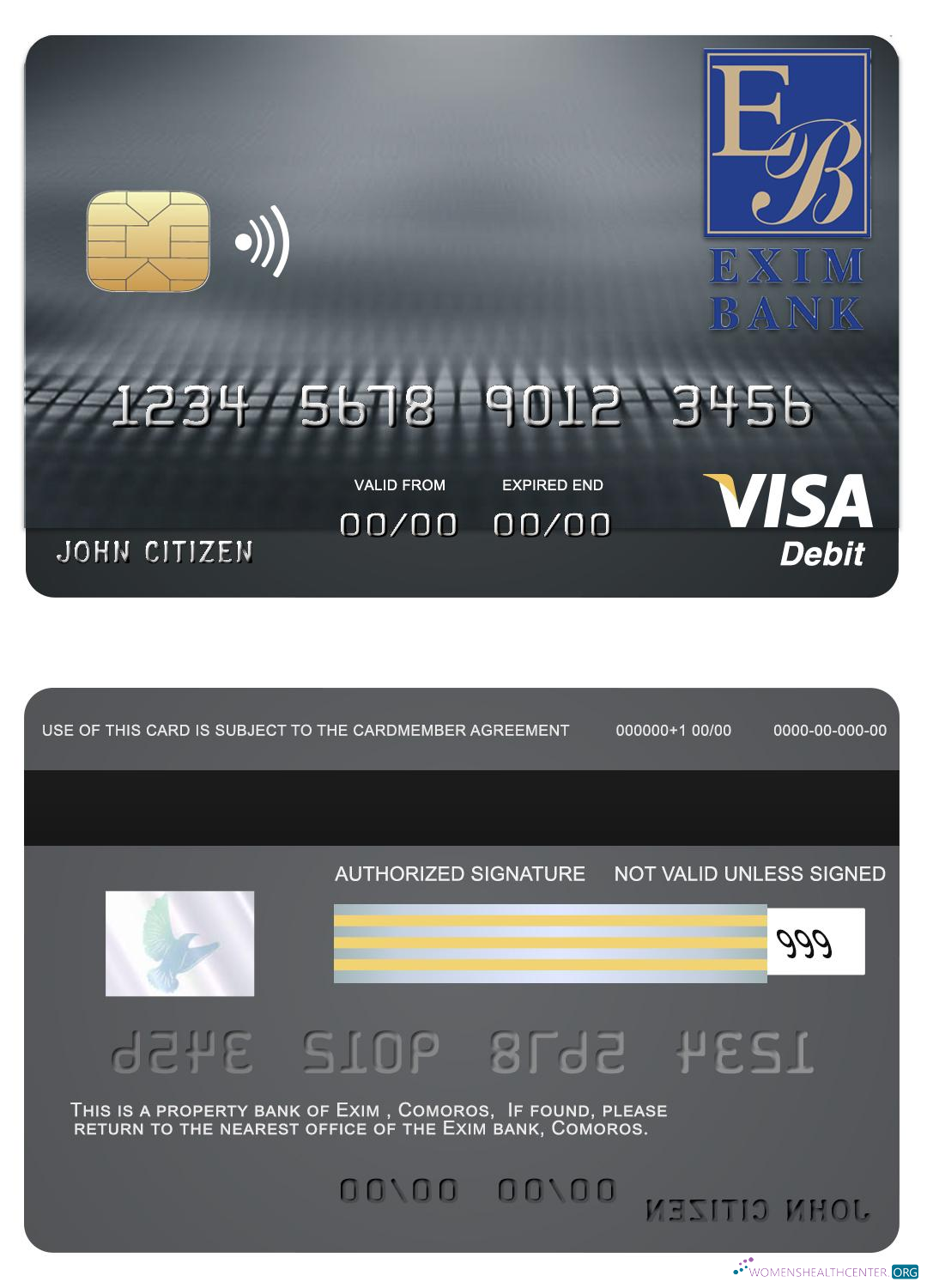 Download Comoros Exim bank visa card Photoshop template